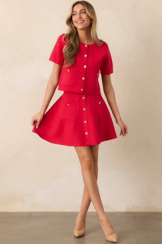Every Moment Matters Red Button Front Mini Skirt