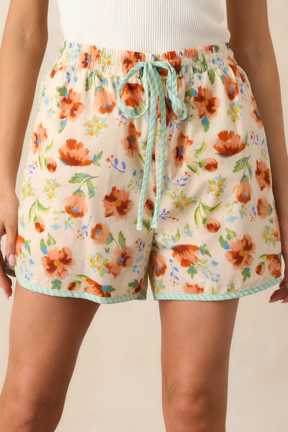 Easy To Love Ecru Floral Cotton Drawstring Shorts