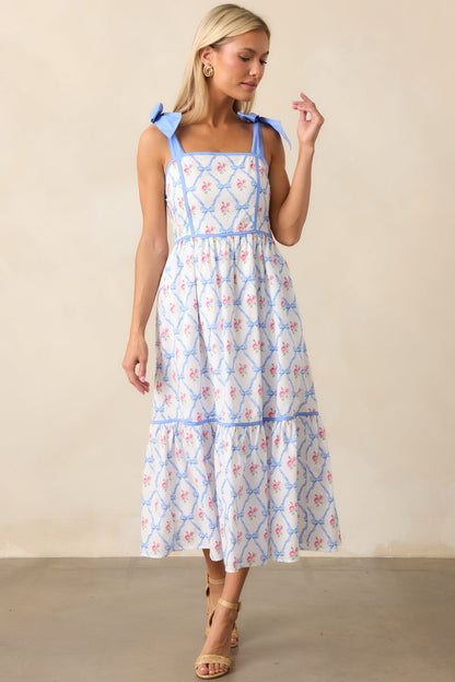 Ballet Recital Cotton Blue Bow Midi Dress