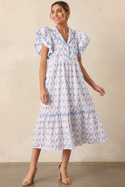 Brunch & Beyond Cotton Light Blue Floral Maxi Dress