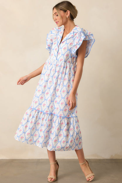 Brunch & Beyond Cotton Light Blue Floral Maxi Dress