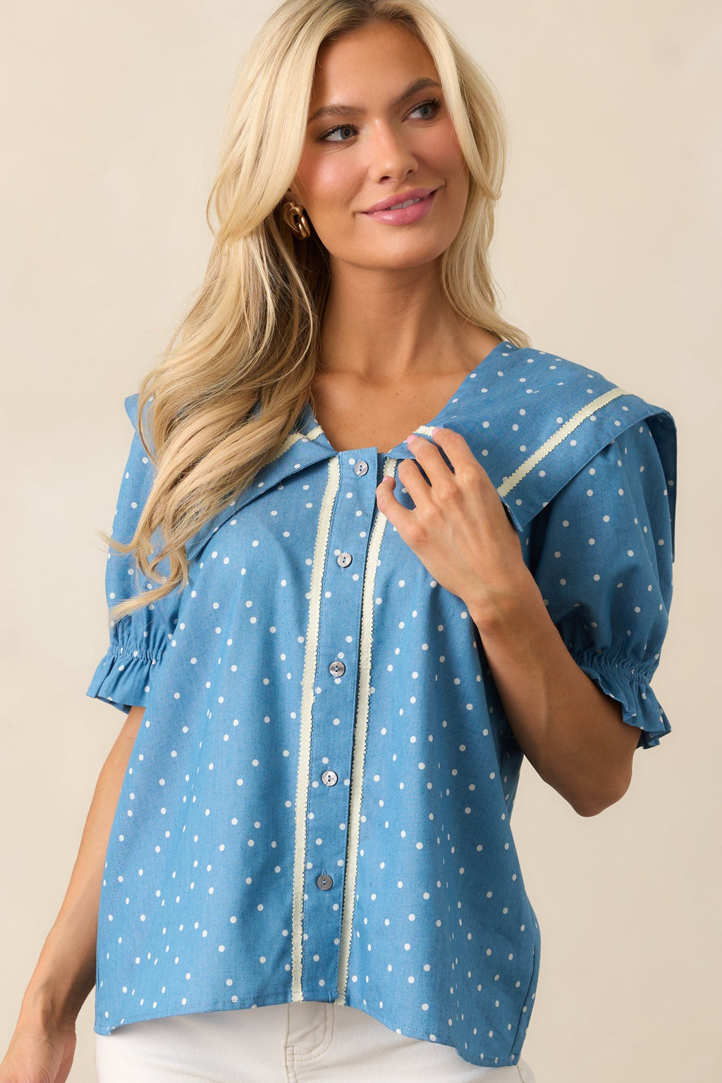 Keep It Classic Blue Chambray Button Front Top