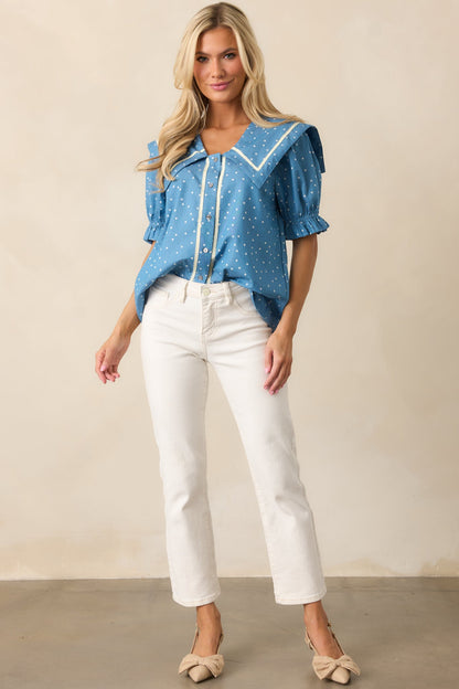 Keep It Classic Blue Chambray Button Front Top