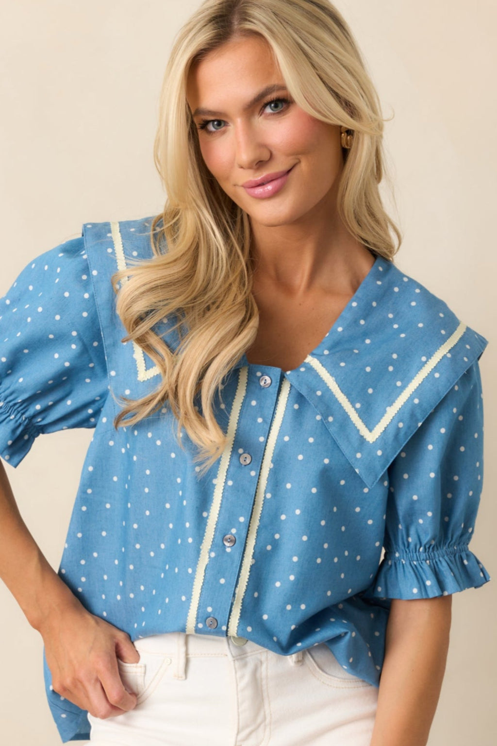 Keep It Classic Blue Chambray Button Front Top