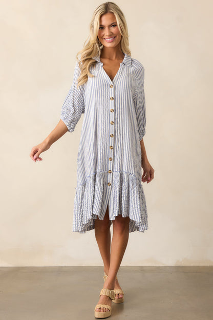Into The Future Light Blue Stripe Button Front Mini Dress