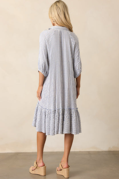 Into The Future Light Blue Stripe Button Front Mini Dress