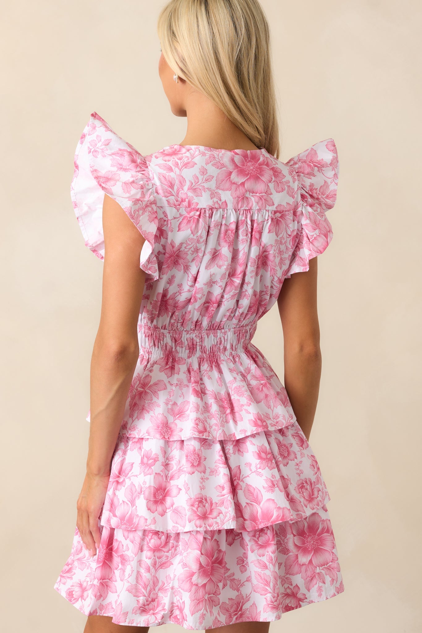 Bridget La France Dianthus Pink Floral Cotton Ruffle Mini Dress