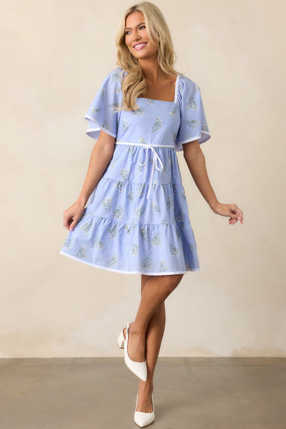 Dream Come True Periwinkle Floral Cotton Mini Dress