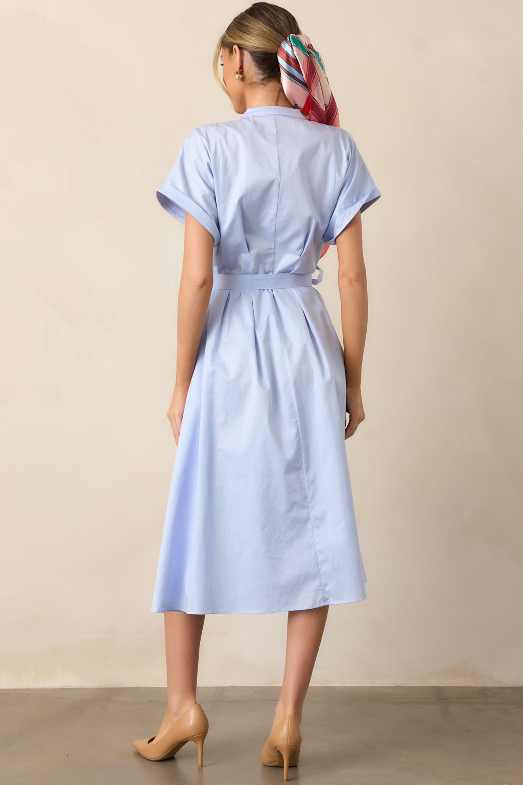 Late Nights Sky Blue Cotton Button Front Midi Dress