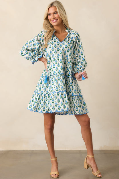 In Good Hands Blue Floral Cotton Mini Dress