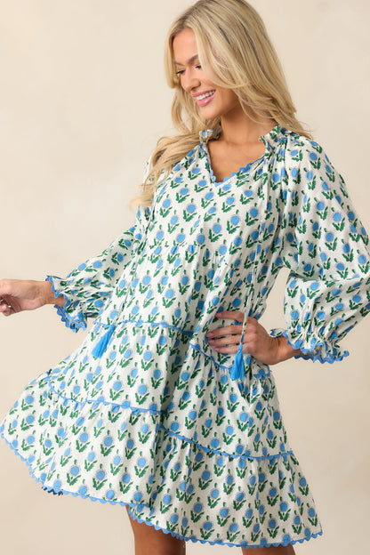 In Good Hands Blue Floral Cotton Mini Dress