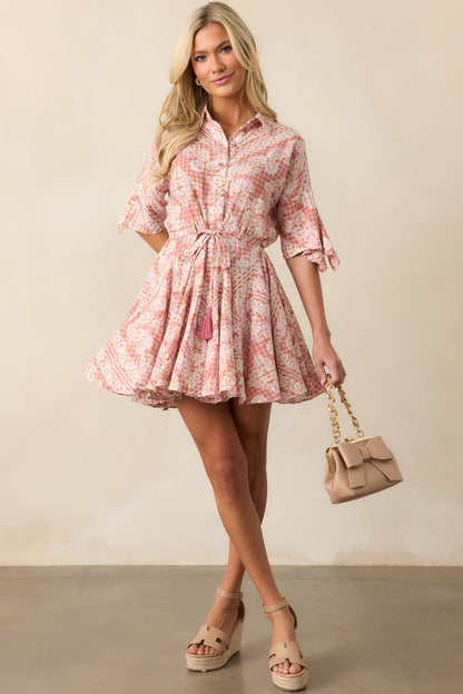 Beach Bum Rose Pink Floral Button Front Mini Dress
