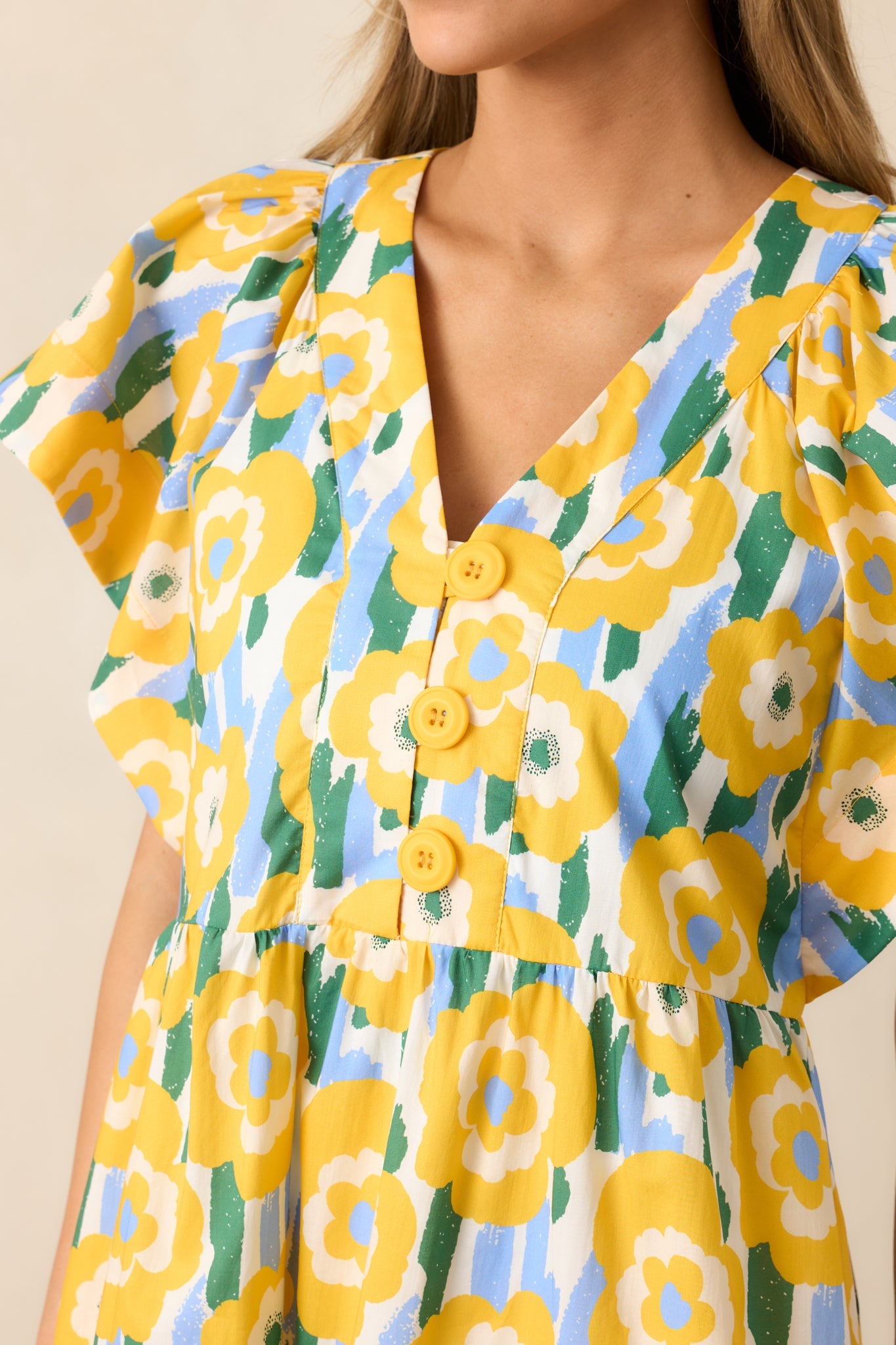 Daisy Date Night Yellow Floral Cotton Midi Dress