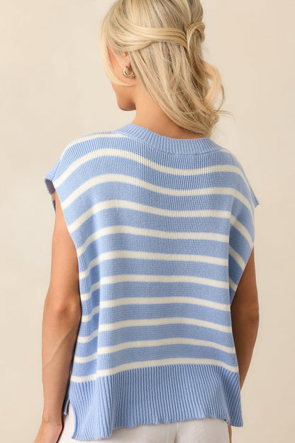 Daring Diva Light Blue Stripe Oversized Sweater Vest