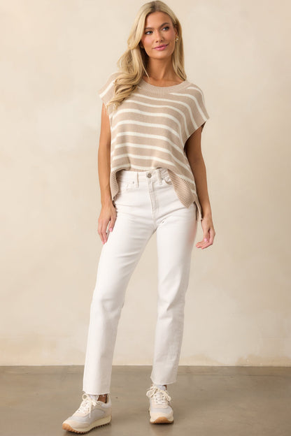 Daring Diva Taupe Stripe Oversized Sweater Vest
