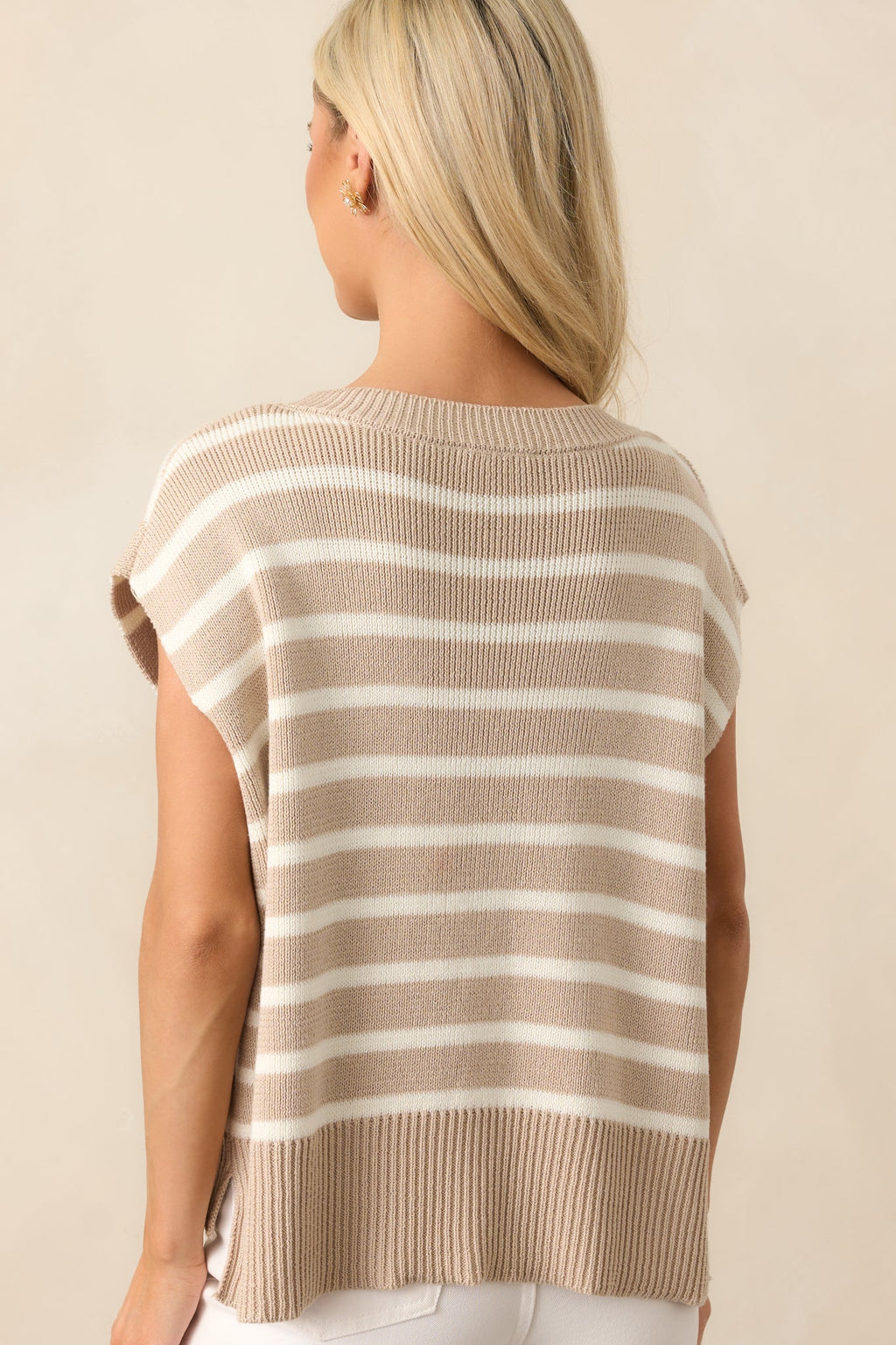 Daring Diva Taupe Stripe Oversized Sweater Vest