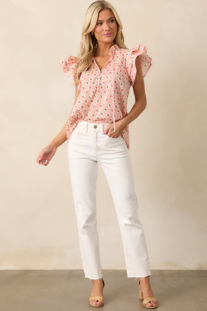 Dinner Date Cotton Light Pink Flutter Sleeve Blouse