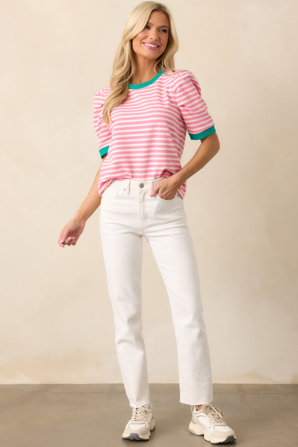 Ice Cream Date Pink Stripe Short Sleeve Top
