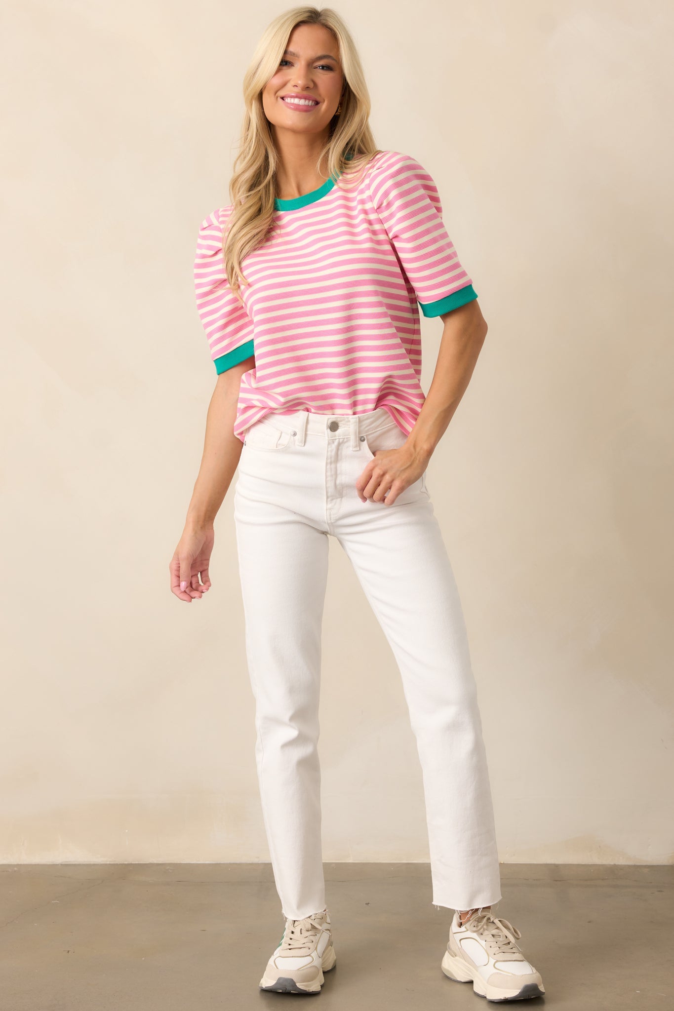 Ice Cream Date Pink Stripe Short Sleeve Top
