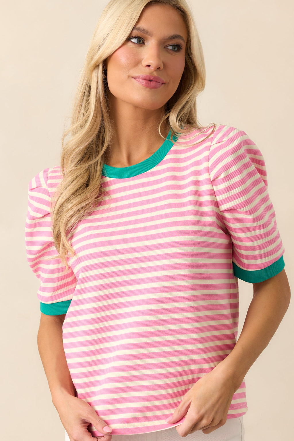 Ice Cream Date Pink Stripe Short Sleeve Top
