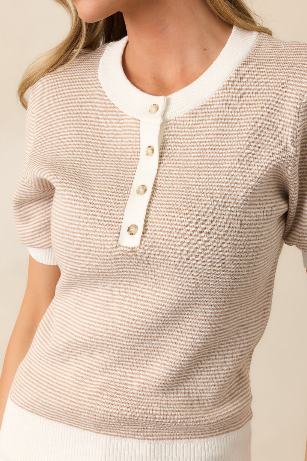 Bayside Brunch Taupe Stripe Knit Top