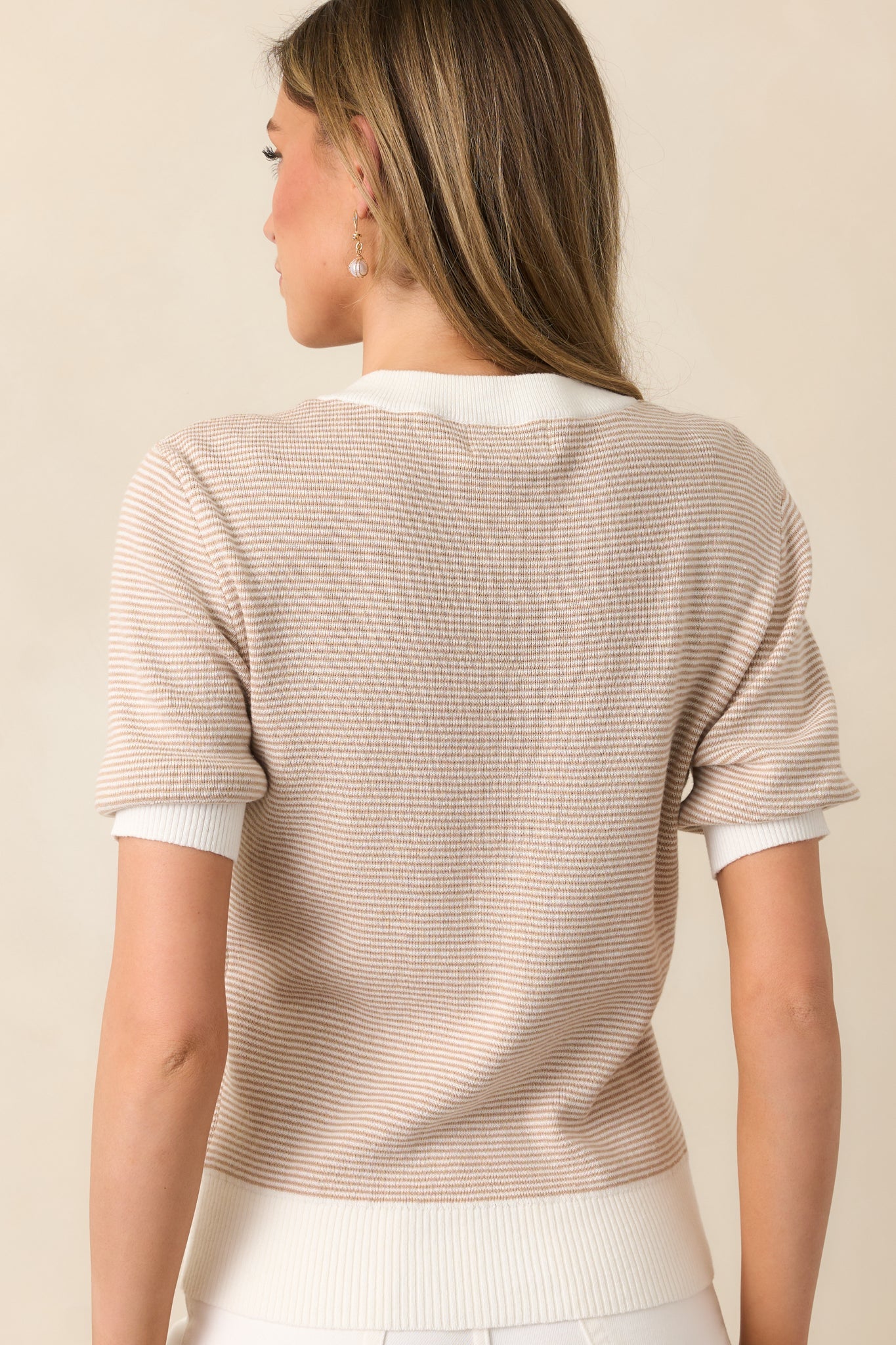 Bayside Brunch Taupe Stripe Knit Top