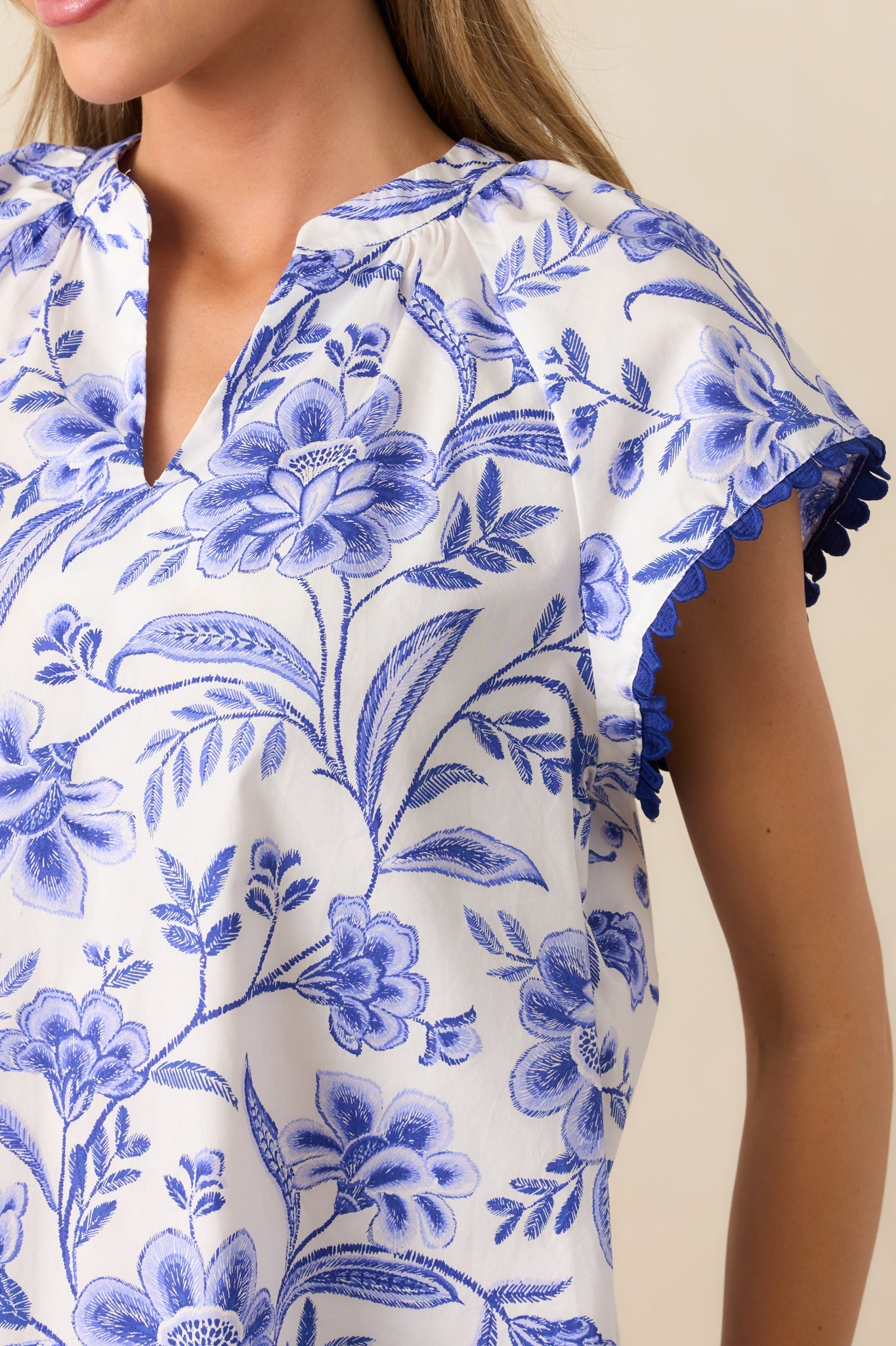 Lagoon Lunch Cotton Blue Floral Blouse