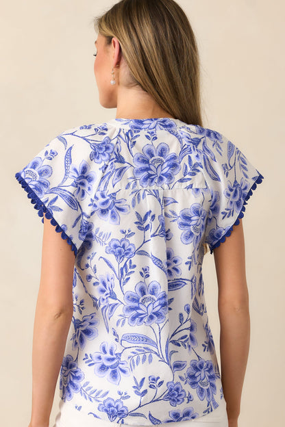 Lagoon Lunch Cotton Blue Floral Blouse