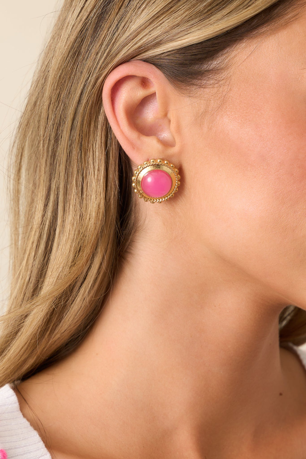 Go With Grace Gold & Pink Textured Earrings