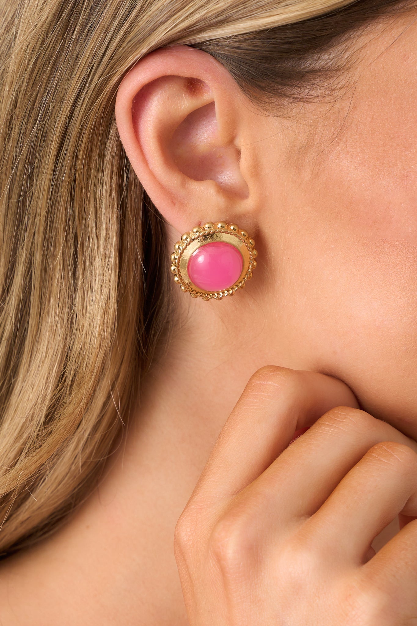 Go With Grace Gold & Pink Textured Earrings