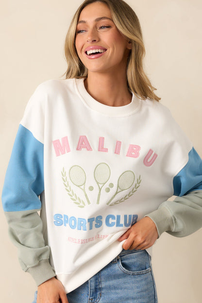 Aced It White Colorblock Embroidered Sweatshirt