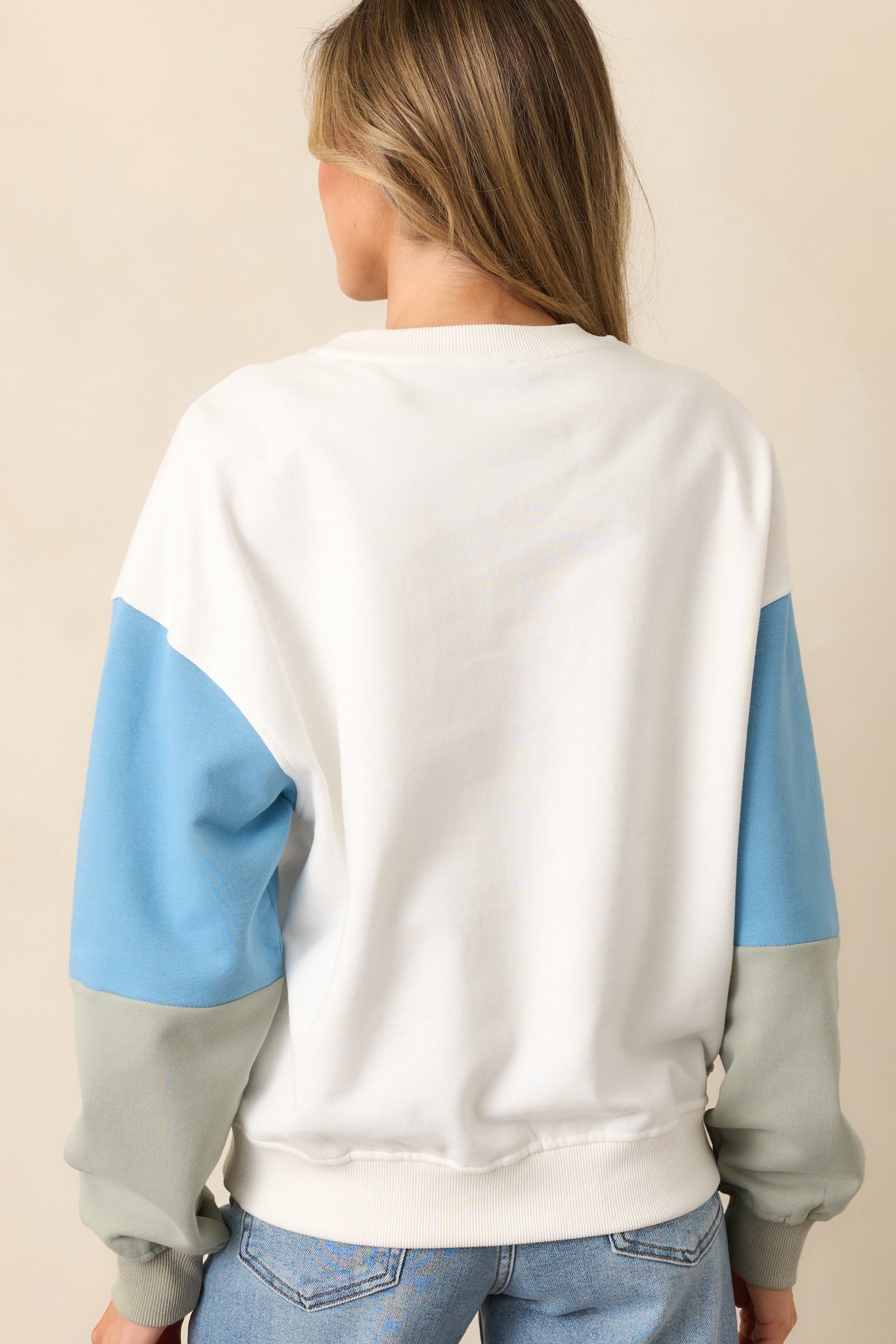 Aced It White Colorblock Embroidered Sweatshirt