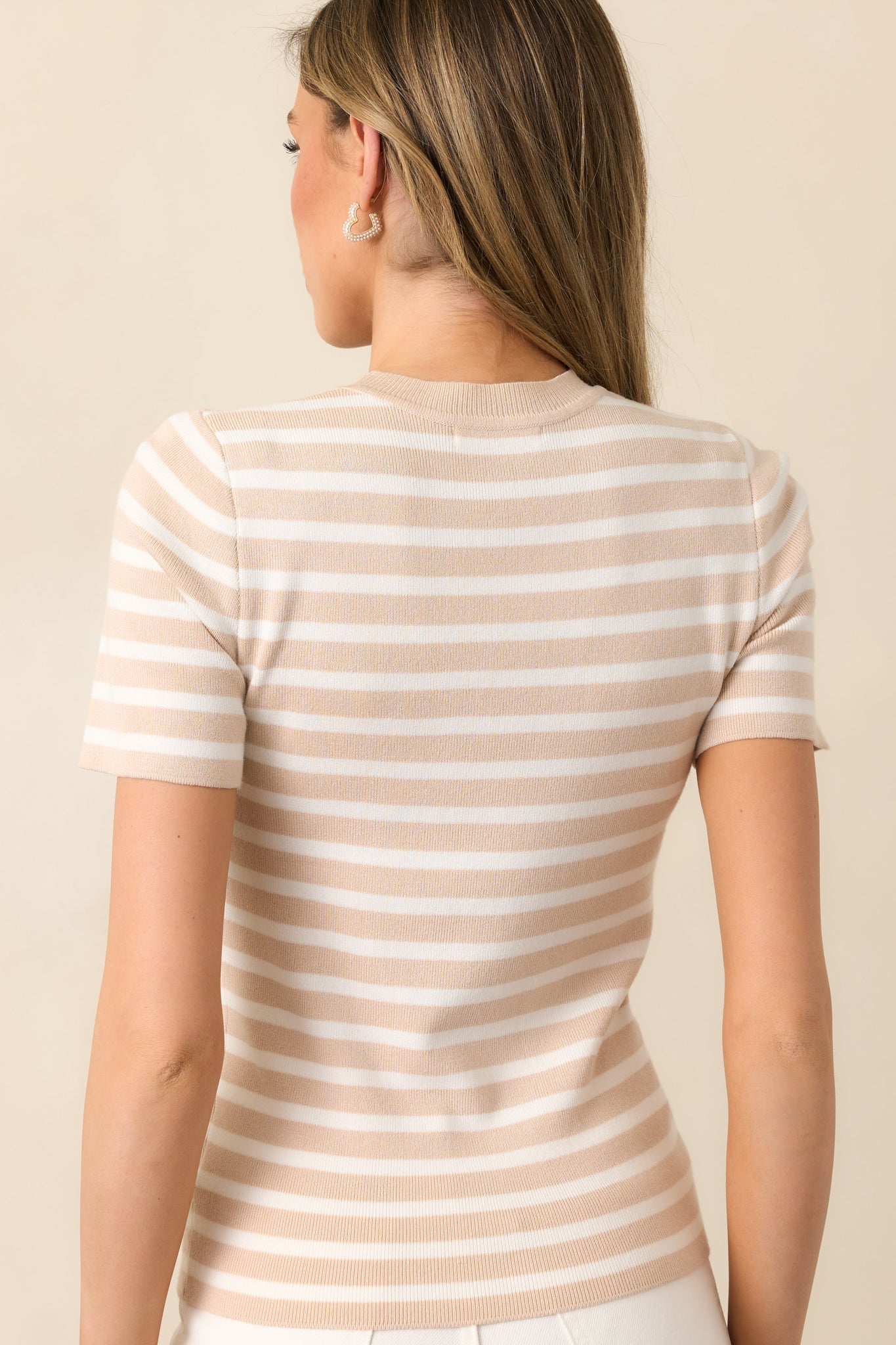 Let's Catch Up Beige Stripe Short Sleeve Top