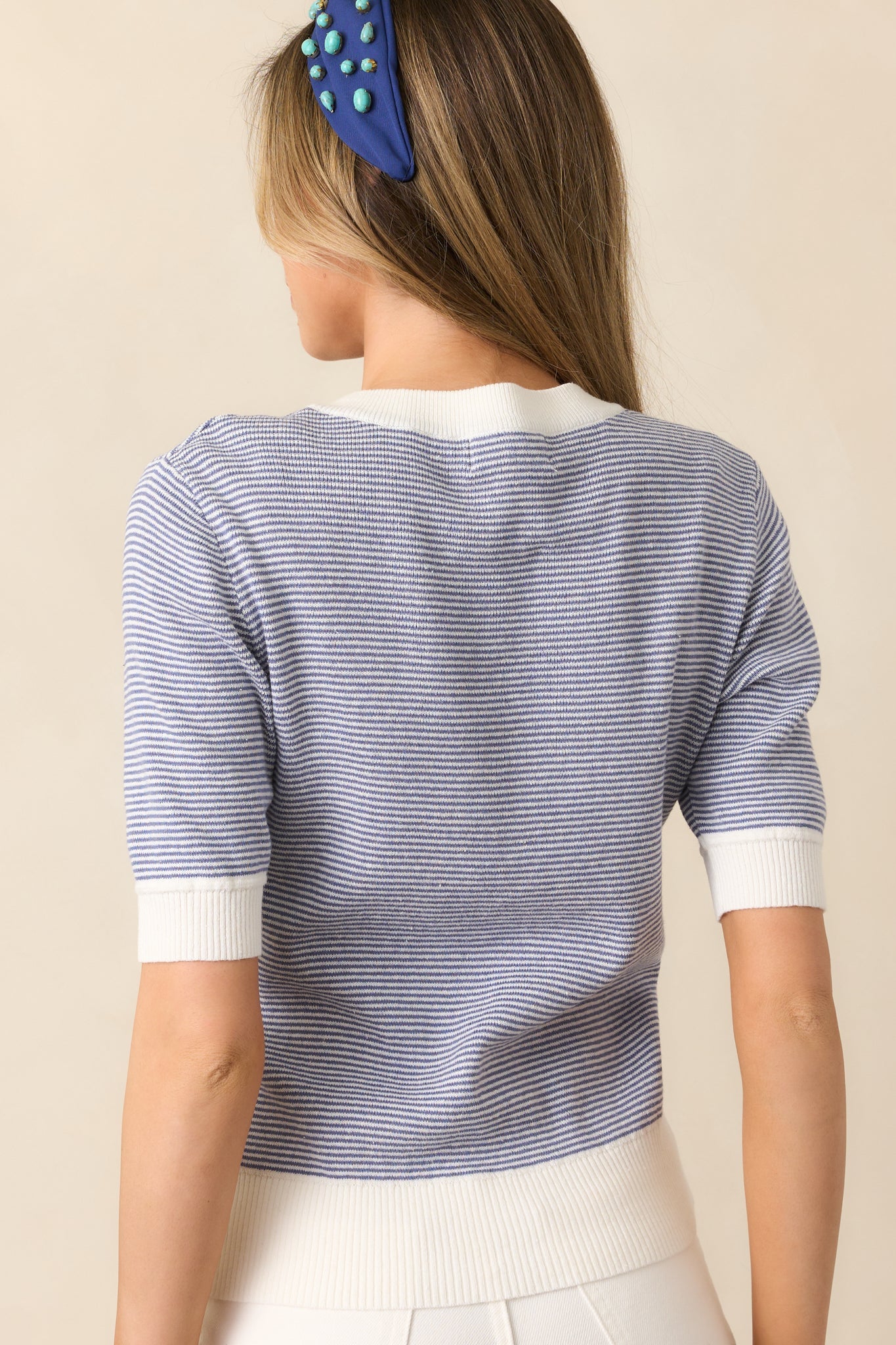 Bayside Brunch Blue Stripe Knit Top