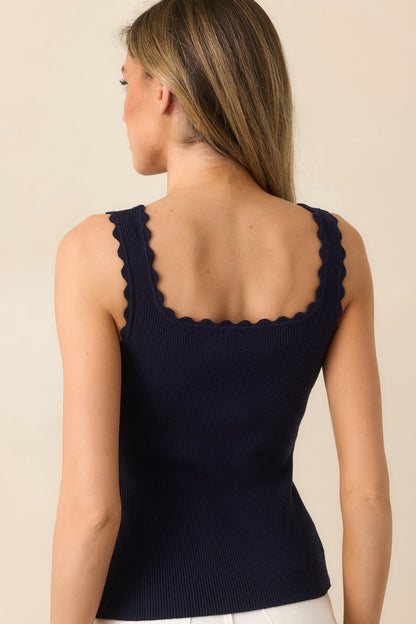 Go Getter Navy Scallop Knit Tank Top
