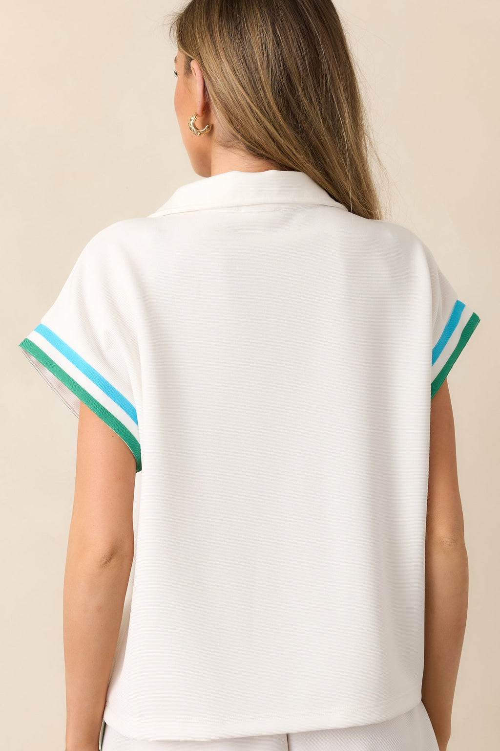 First Serve Ivory Half-Zip Short Sleeve Top