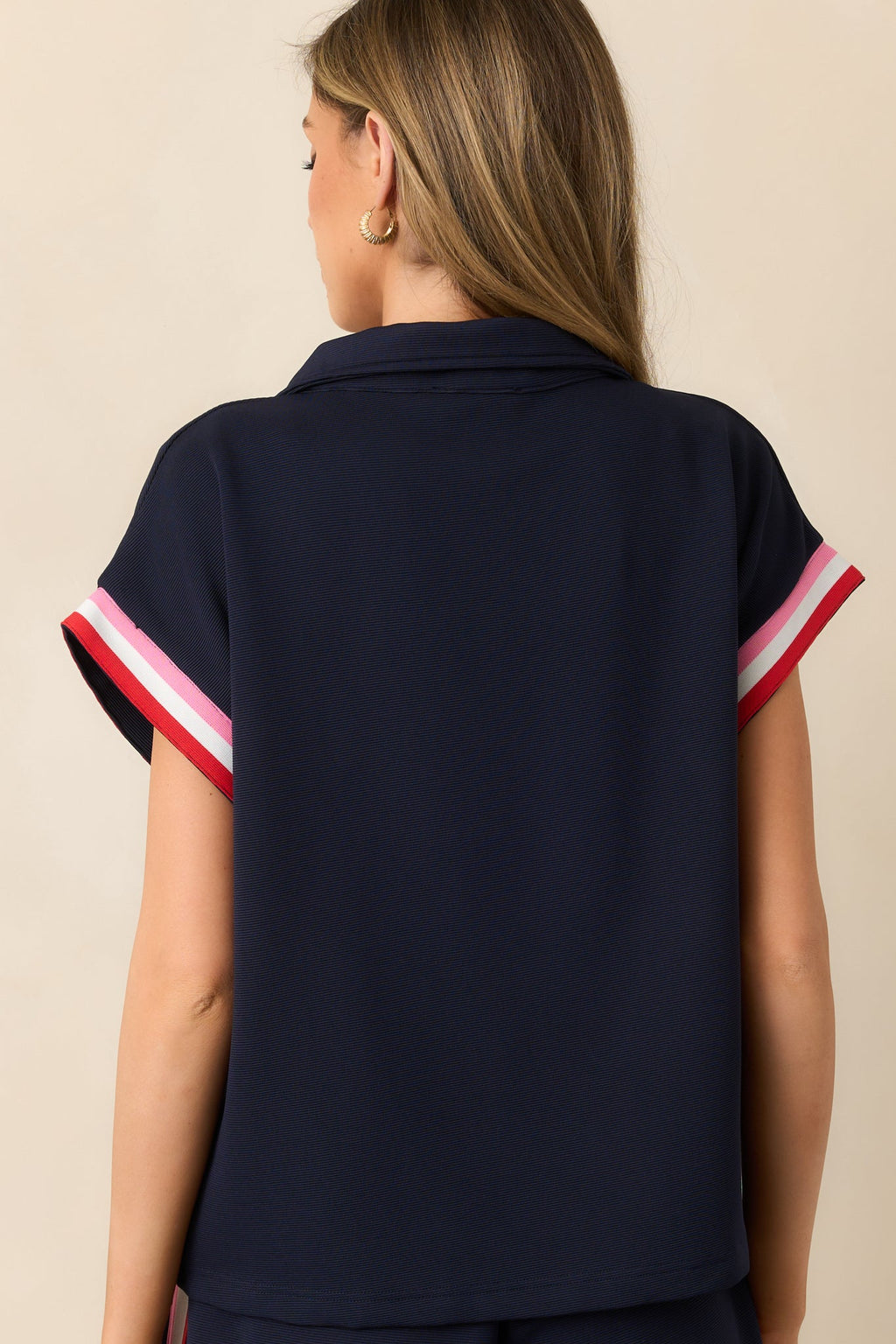 First Serve Navy Half-Zip Short Sleeve Top