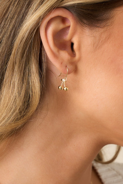 Hand Picked Gold Cherry Charm Earrings