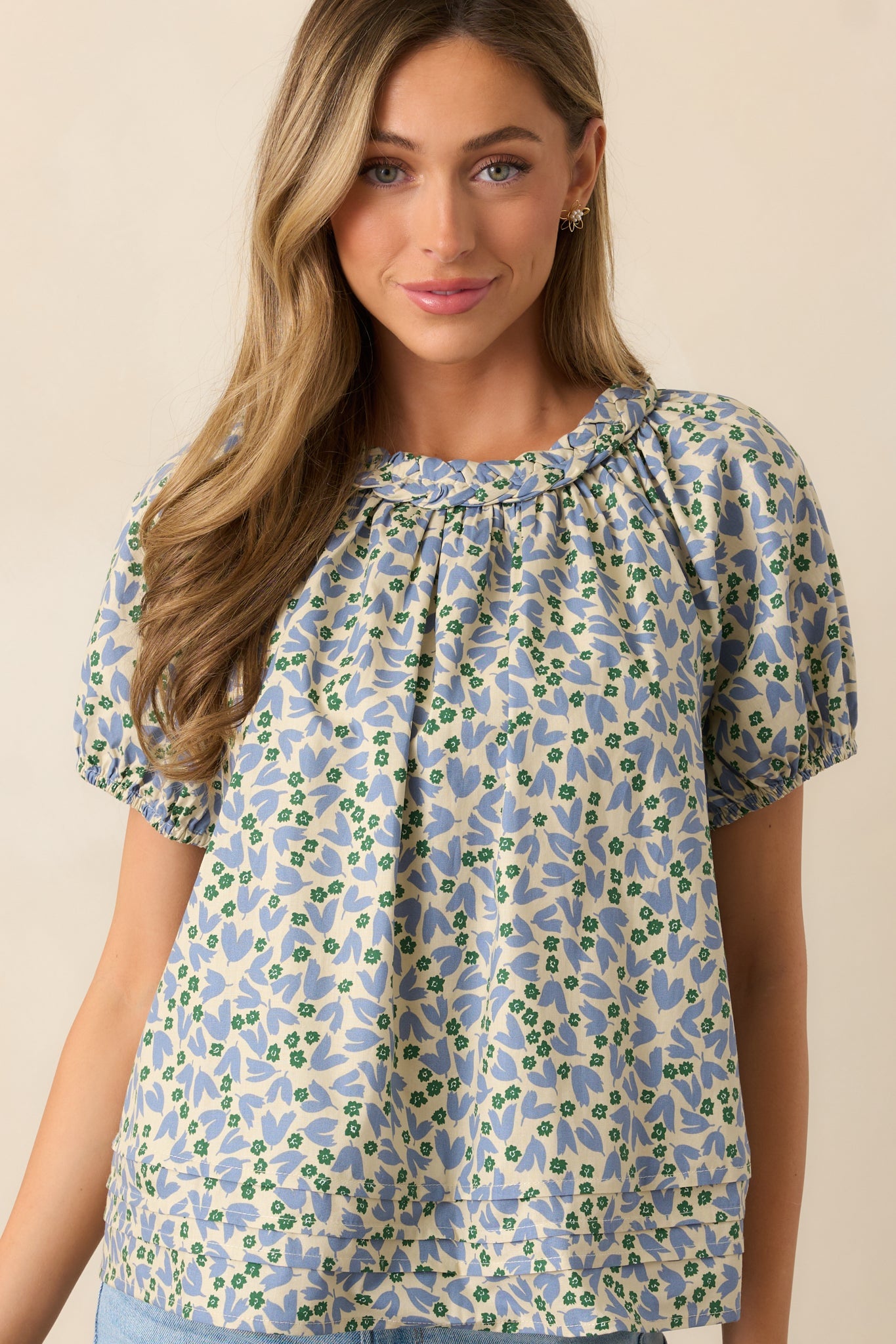 Giving Wisdom Dusty Blue Floral Cotton Blouse