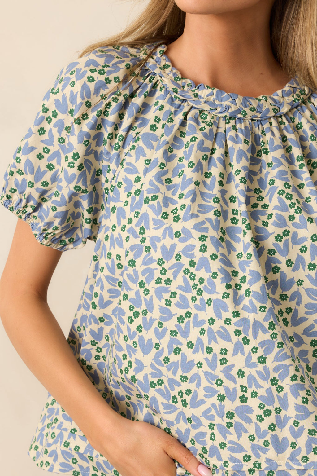 Giving Wisdom Dusty Blue Floral Cotton Blouse