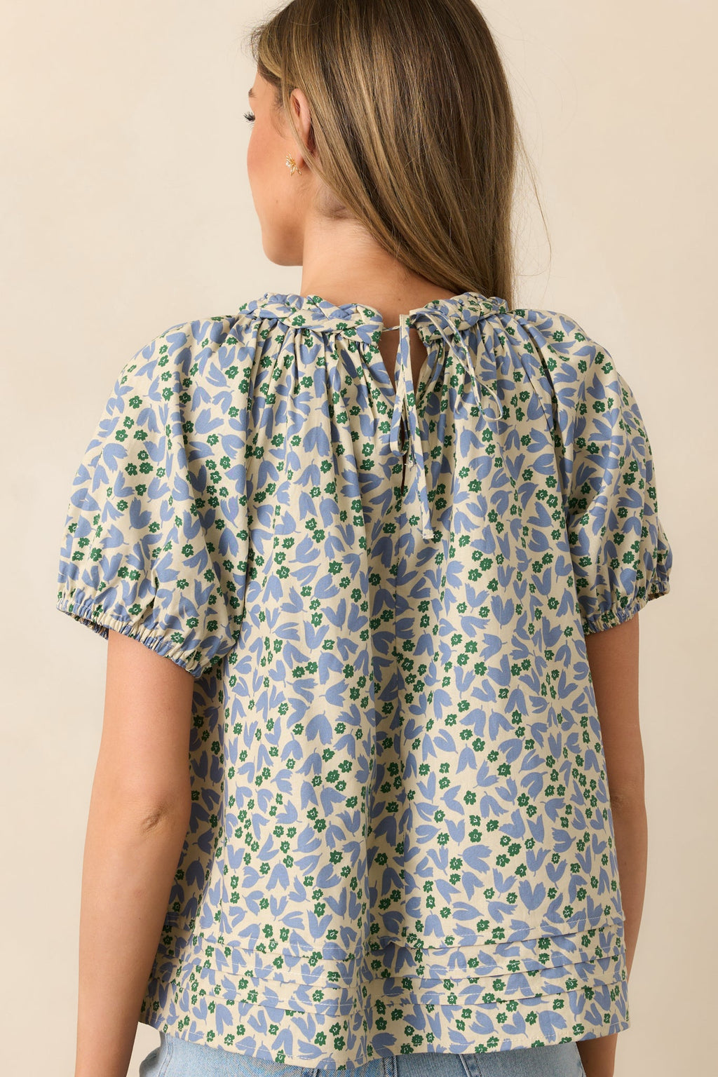 Giving Wisdom Dusty Blue Floral Cotton Blouse