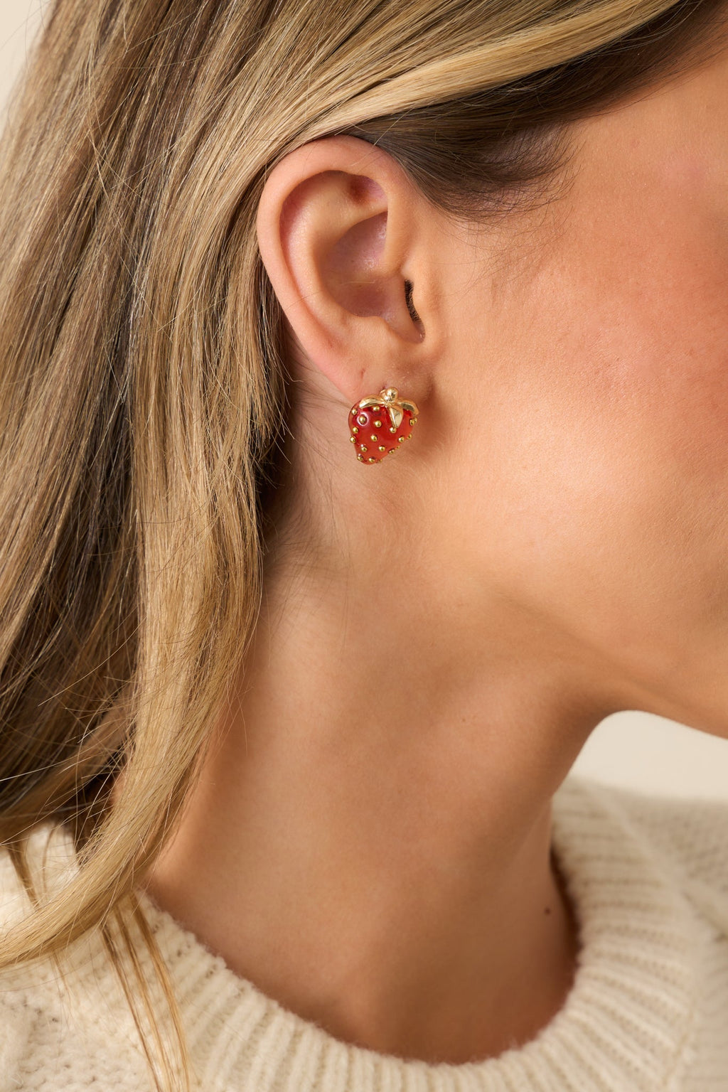 Berry Sweet Red & Gold Strawberry Earrings