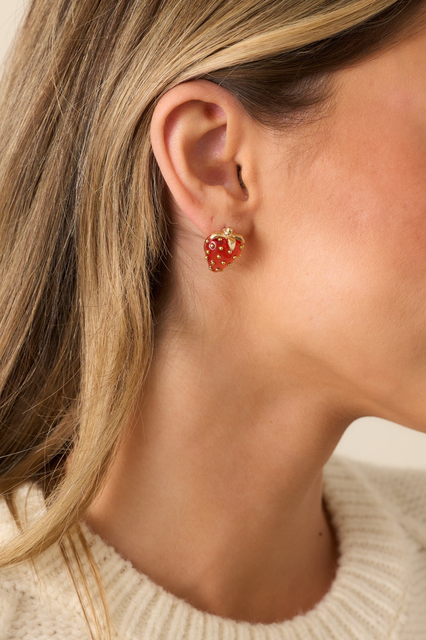 Berry Sweet Red & Gold Strawberry Earrings