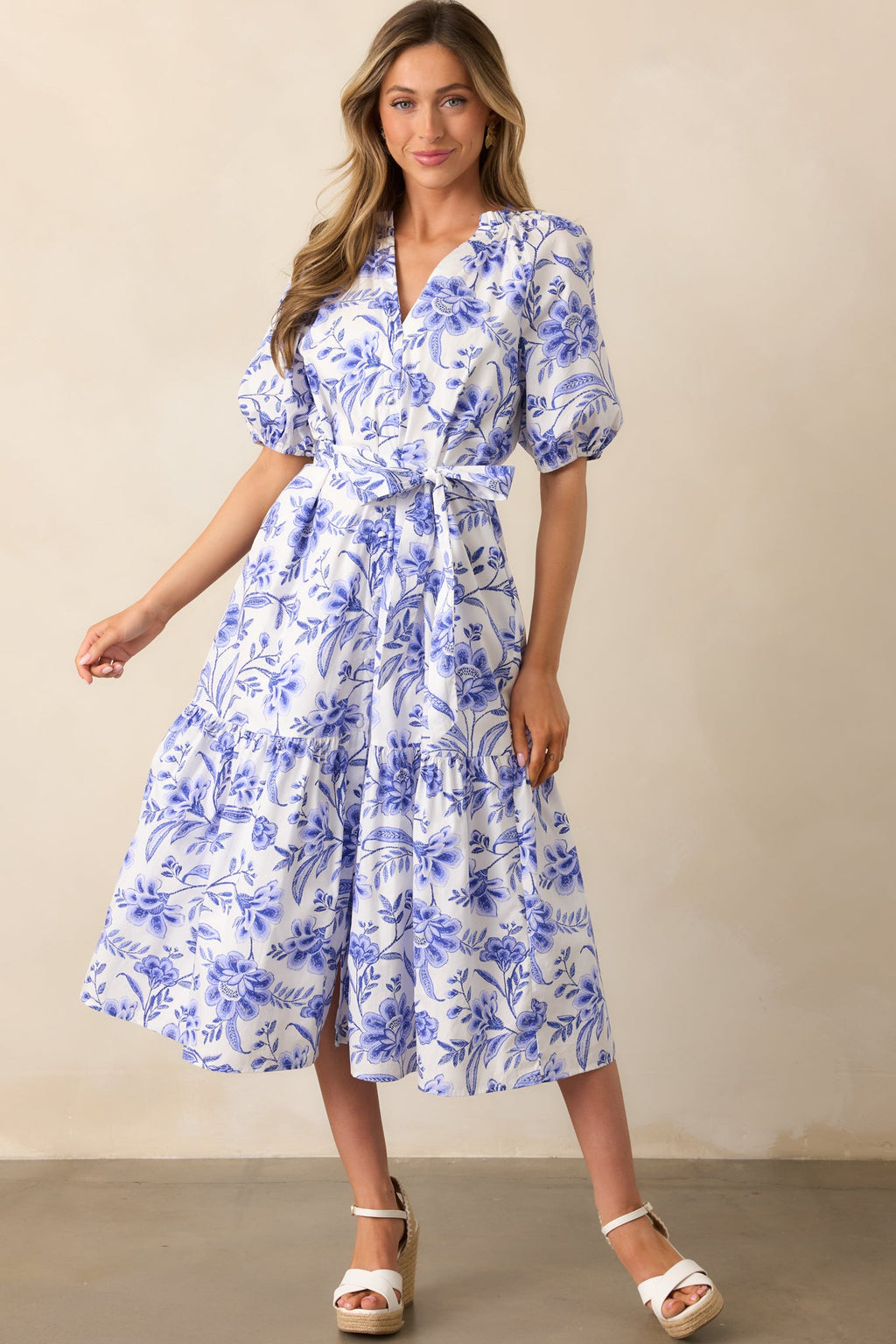 Bayside Breeze Cotton Blue Floral Maxi Dress