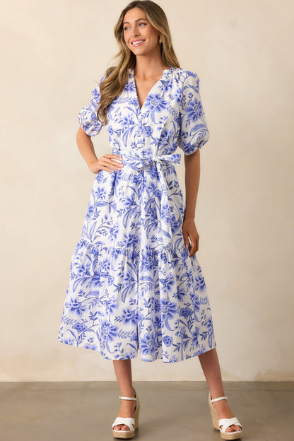 Bayside Breeze Cotton Blue Floral Maxi Dress