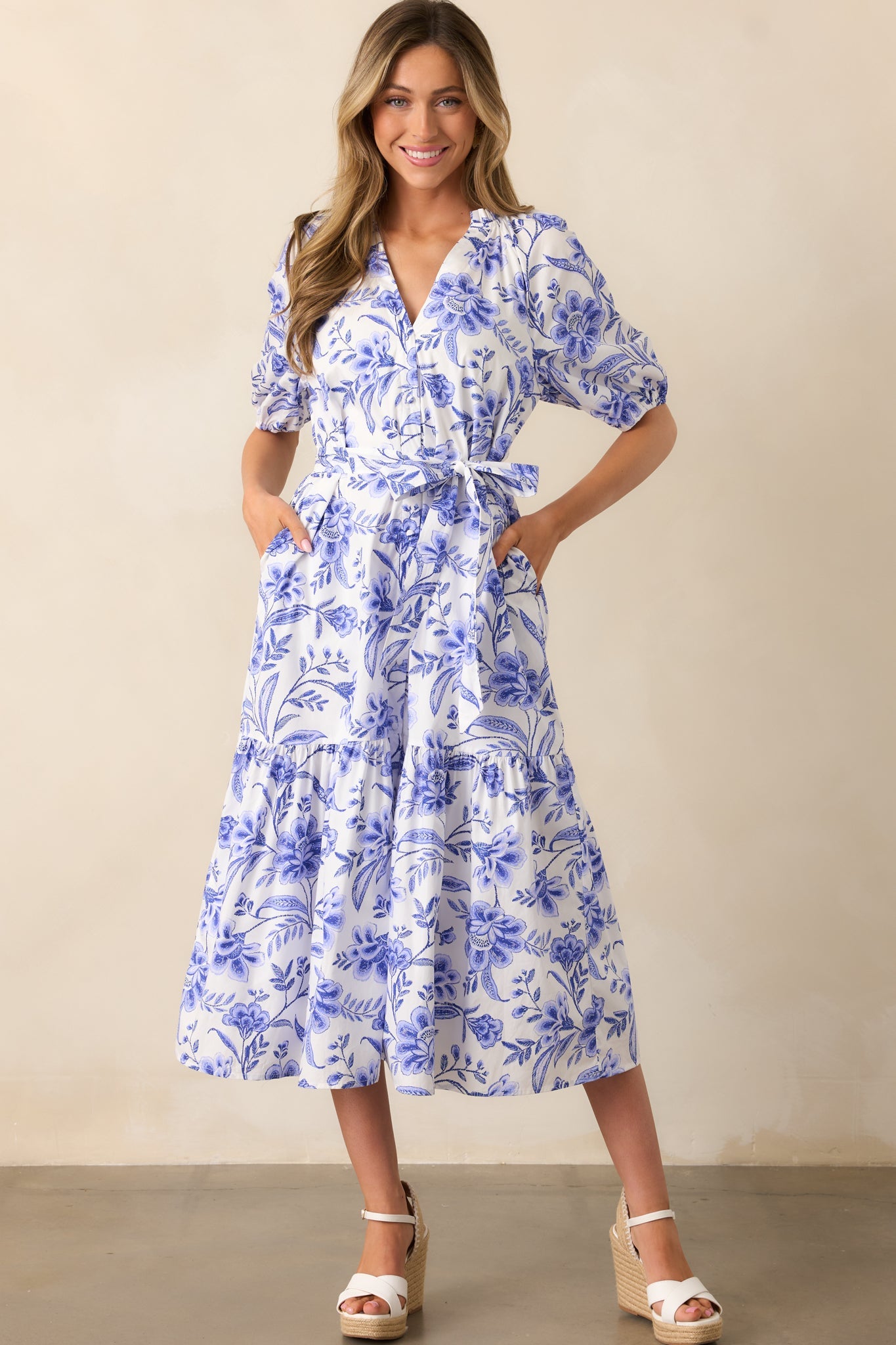 Bayside Breeze Cotton Blue Floral Maxi Dress