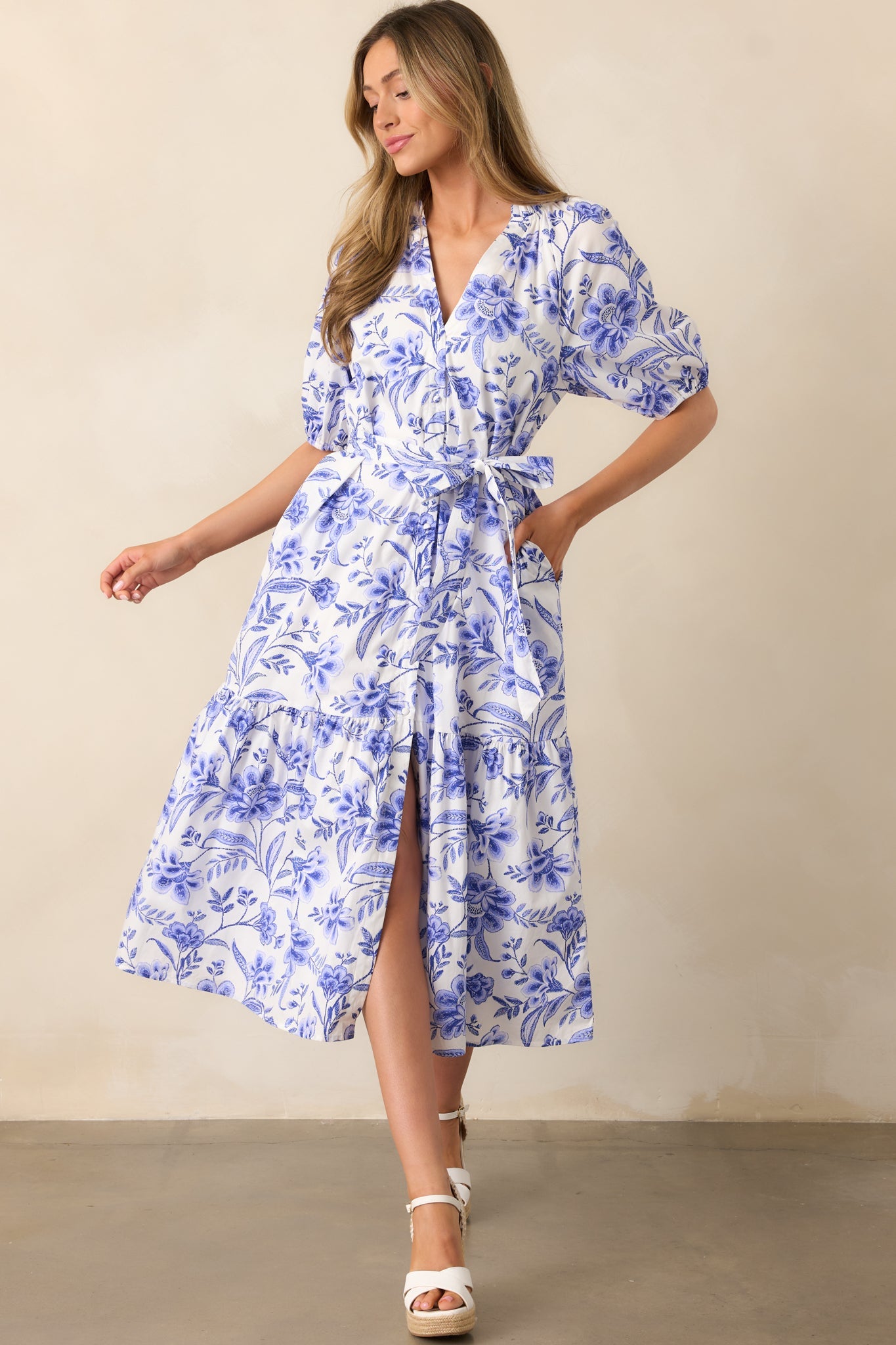 Bayside Breeze Cotton Blue Floral Maxi Dress