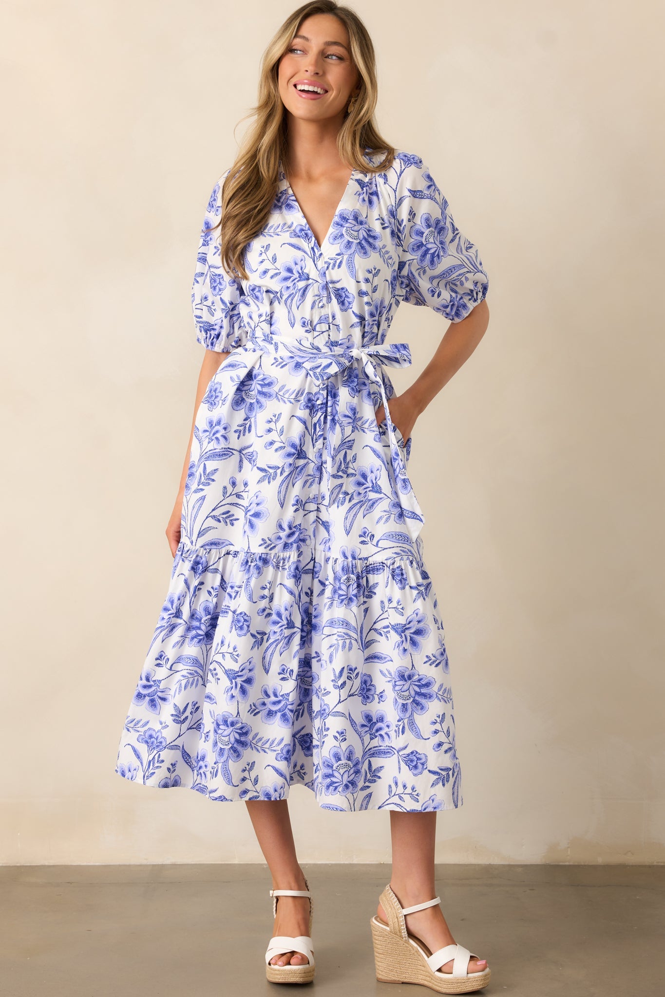 Bayside Breeze Cotton Blue Floral Maxi Dress