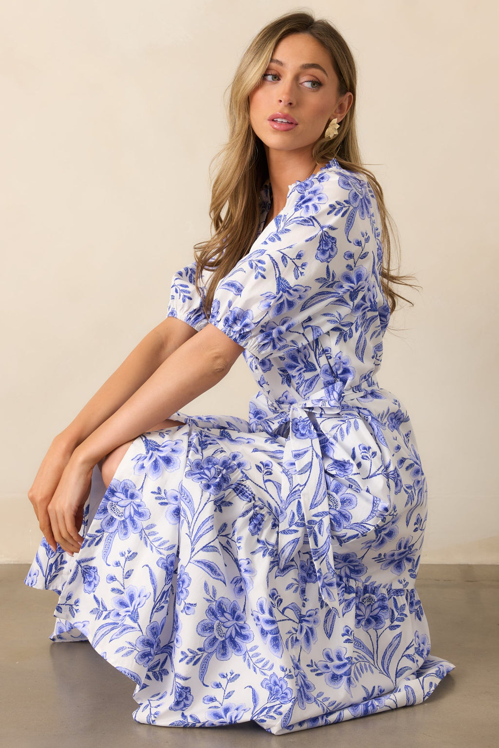 Bayside Breeze Cotton Blue Floral Maxi Dress