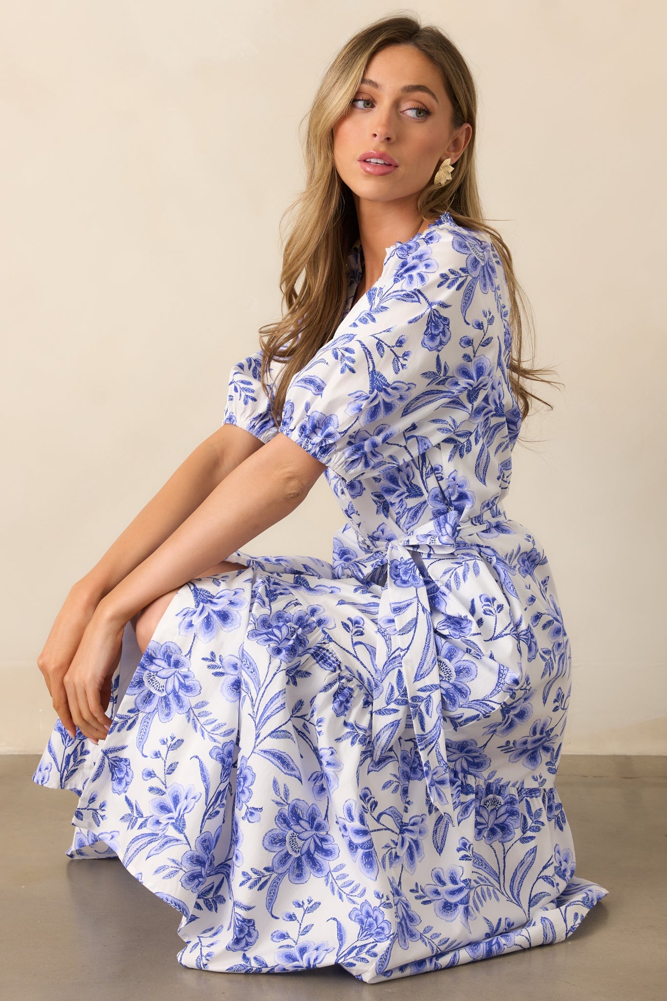 Bayside Breeze Cotton Blue Floral Maxi Dress